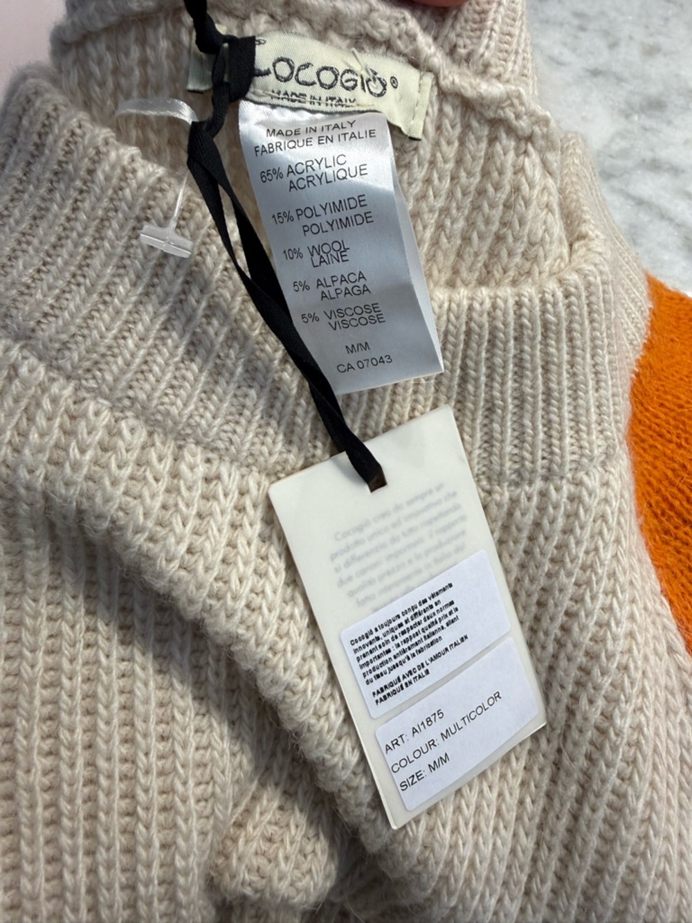 COCOGIO Italy Knit Sweater Dress Alpaca Wool Blend Cream Colorblock Sleeve M - Picture 5 of 5
